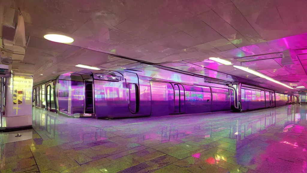 Prompt: vaporwave inferable train floor in a bright lobby, iso 2 0 0