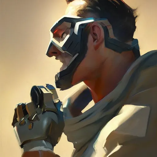 Prompt: greg manchess portrait painting of alex j. murphy as overwatch character, medium shot, asymmetrical, profile picture, organic painting, sunny day, matte painting, bold shapes, hard edges, street art, trending on artstation, by huang guangjian and gil elvgren and sachin teng