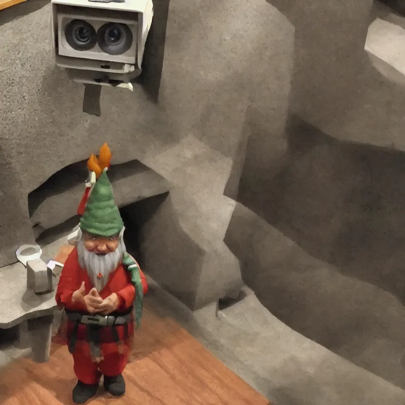 Image similar to a live gnome, cctv footage