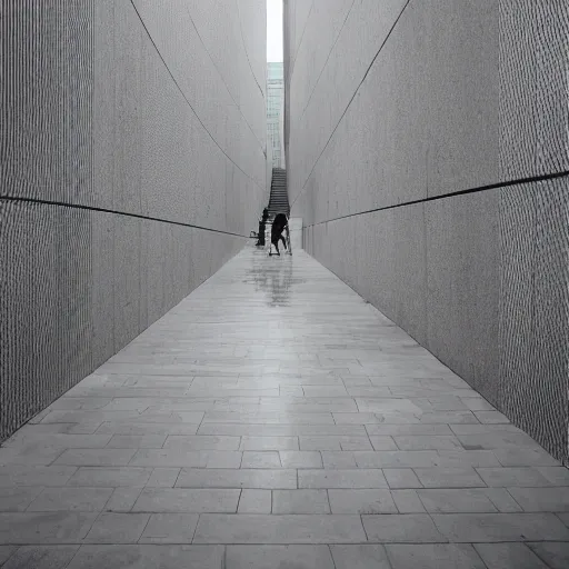 Prompt: a man alone in a city by tadao ando