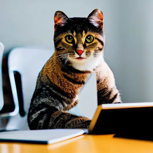 Image similar to photo of an anthropomorphic cat using a computer