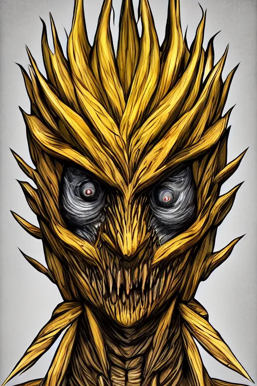 Image similar to corn humanoid figure monster, symmetrical, highly detailed, digital art, sharp focus, trending on art station, anime art style