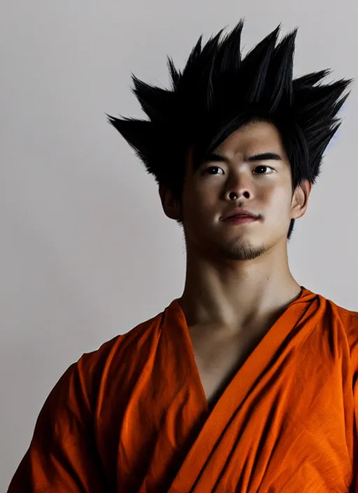 Image similar to a full portrait photo of son goku, f / 2 2, 3 5 mm, 2 7 0 0 k, lighting, perfect faces, award winning photography.