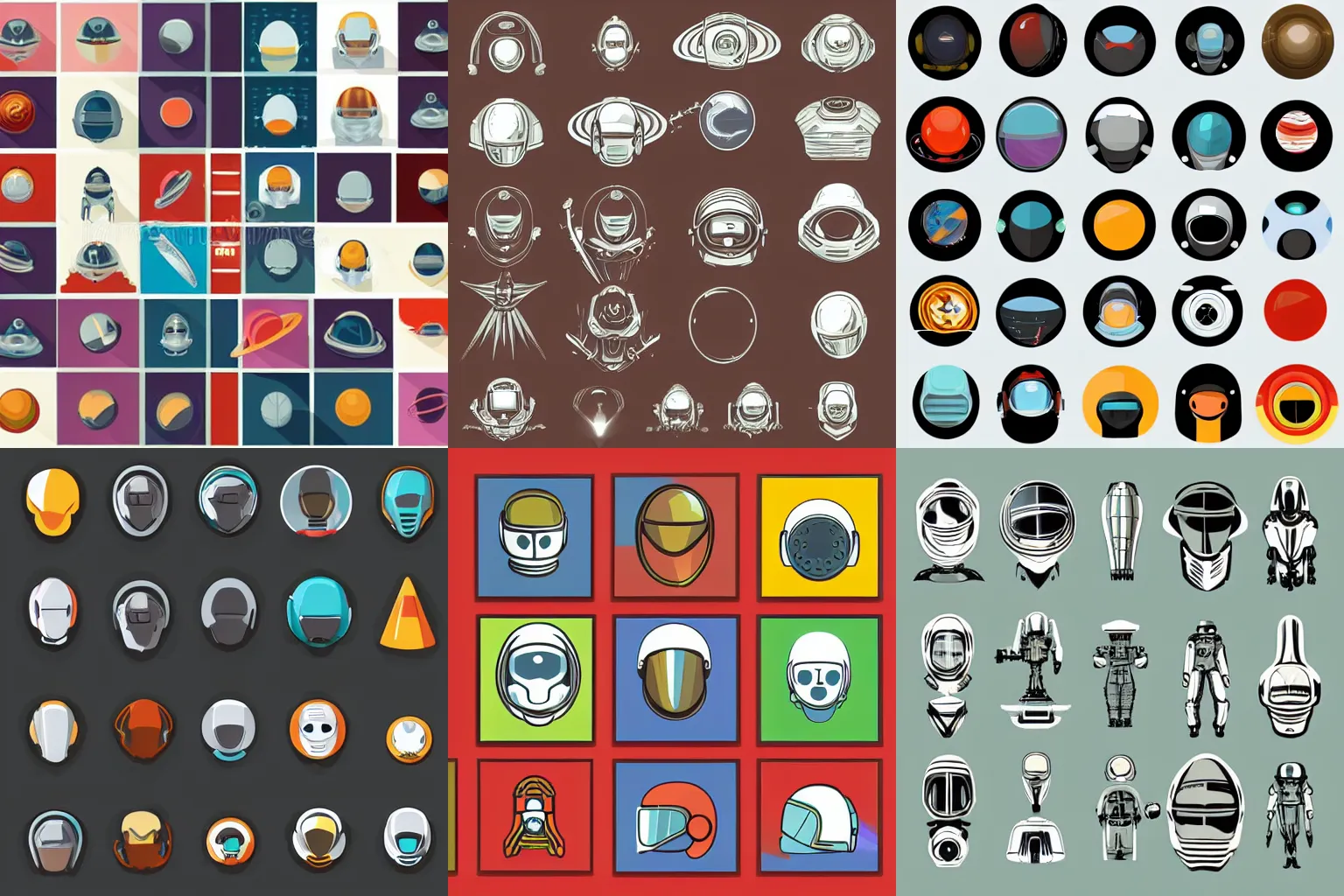 Prompt: sci-fi space helmets vintage icons digital vector asset pack