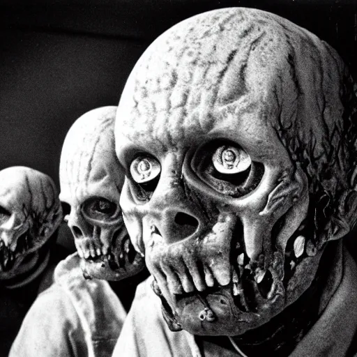 Image similar to real life sentient and composed irradiated undead with acute radiation sickness flaking, melting, rotting skin 1950s nuclear wasteland black and white award winning photo highly detailed, highly in focus, highly life-like, facial closeup taken on Arriflex 35 II, by stanley kubrick