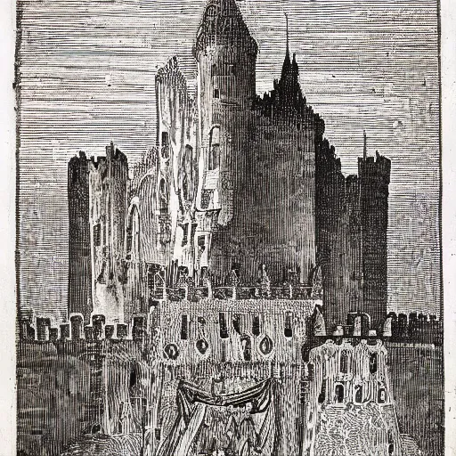 Image similar to drawing of a castle made of lace by albrecht durer