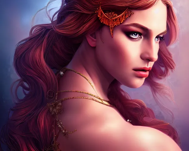 Image similar to portrait of a seductive and powerful aphrodite, detailed intricate illustration, detailed illustration, hd, 4 k, digital art, overdetailed art, complementing colors, trending on artstation, deviantart