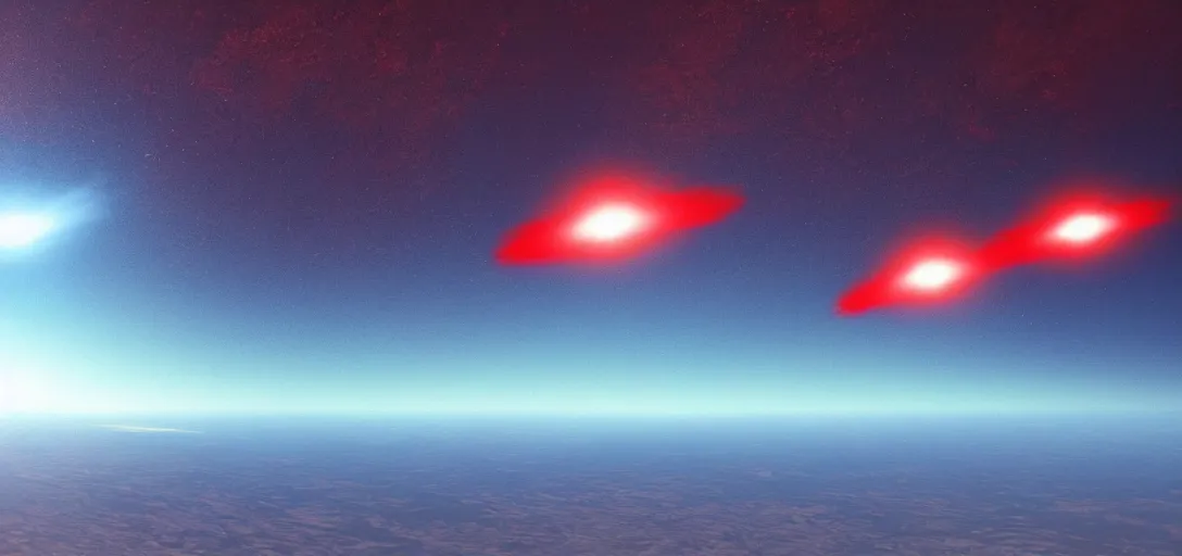 Prompt: three red flares flying over a blue desert in late evening, artstation, moebius, realistic