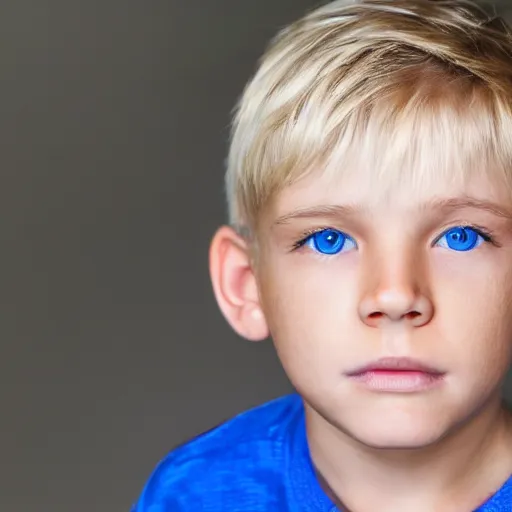 Prompt: photo of a blonde boy with blue eyes, extremely detailed facial features, realistic