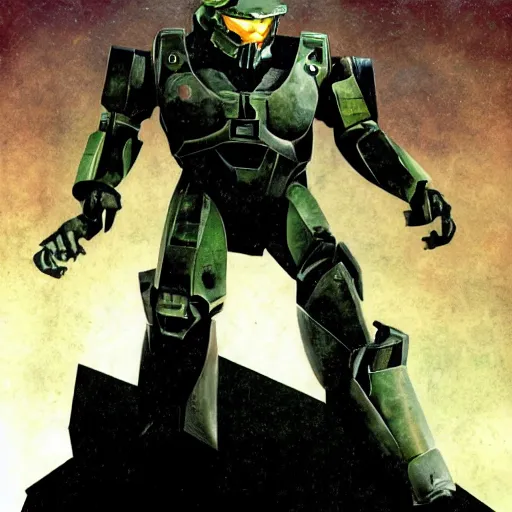 Prompt: Master Chief, by Dave McKean