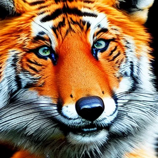 Prompt: half fox half tiger