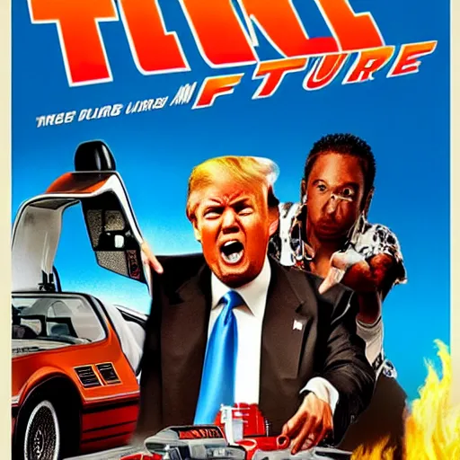 Image similar to donald trump and lil wayne in the back to the future movie poster,