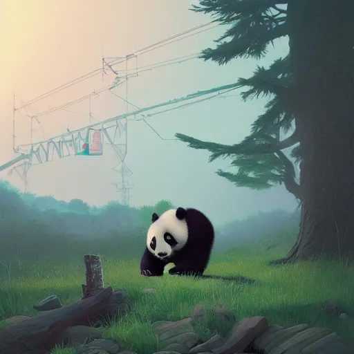 Prompt: “the existence of pandas by Simon Stalenhag, trending on artstation, 8k, octane rendered, highly detailed”