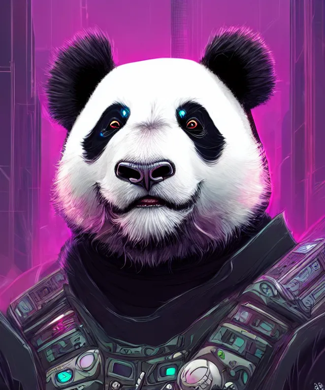 Prompt: a portrait of a cyberpunk panda, mandala, fantasy, elegant, digital painting, artstation, concept art, matte, sharp focus, 3 d render, art by josan gonzalez