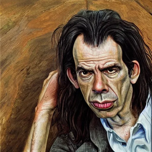 Prompt: high quality high detail painting by lucian freud, hd, depressed nick cave