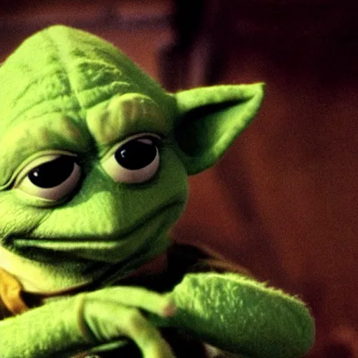 Image similar to Kermit the Frog as Yoda, film still from Empire strikes back, detailed, 4k