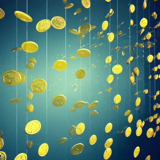 Image similar to the sky is raining down gold coins, octane render, 4 k, digital art, trending on artstation, artgerm, vfx, highly detailed, hyper realistic