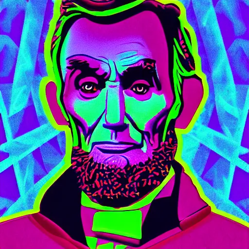 Image similar to vector abe lincoln in hoodie, portrait, vaporwave, synthwave, neon, vector graphics, cinematic, volumetric lighting, f 8 aperture, cinematic eastman 5 3 8 4 film