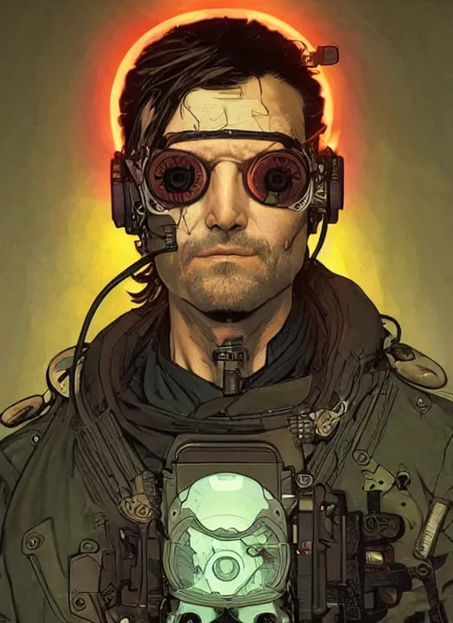 Prompt: cyberpunk eye surgeon. portrait by ashley wood and alphonse mucha and laurie greasley and josan gonzalez and james gurney. splinter cell, apex legends, rb 6 s, hl 2, d & d, cyberpunk 2 0 7 7. realistic face. character clothing. vivid color. dystopian setting.