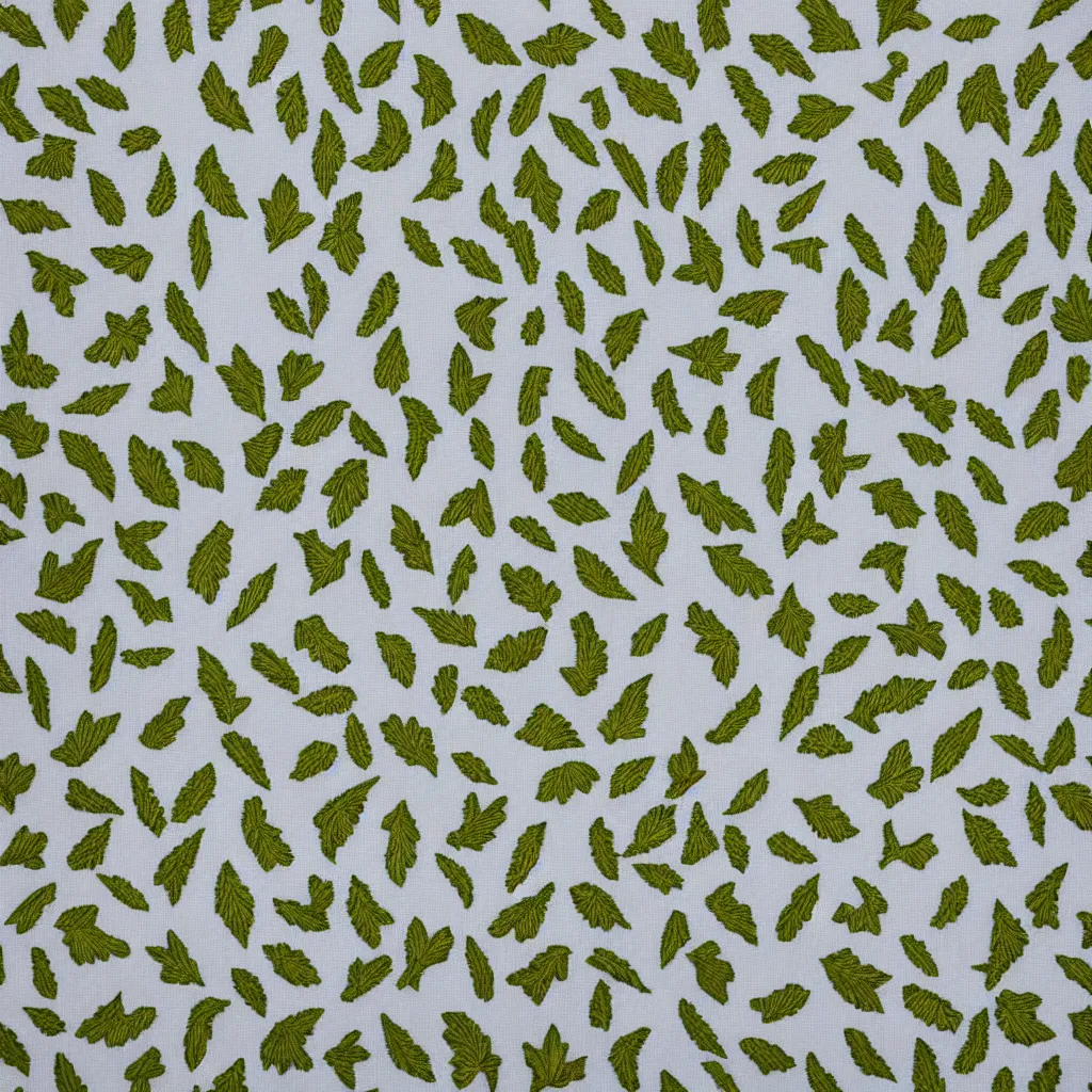 Image similar to embroidered pattern of currant leaves ( ribes aureum ) on white linen fabric