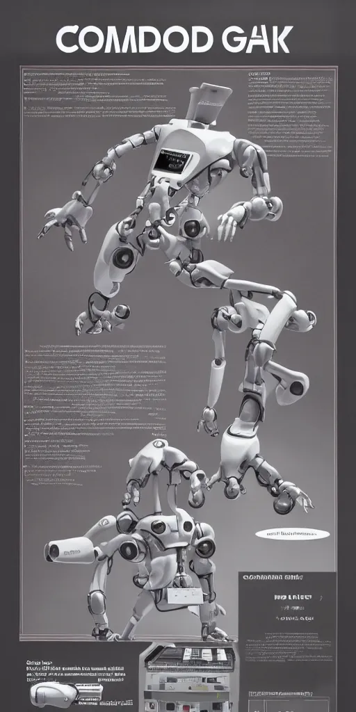 Image similar to commodore 64 robot, catalog advertisement, detailed unreal engine 5 render