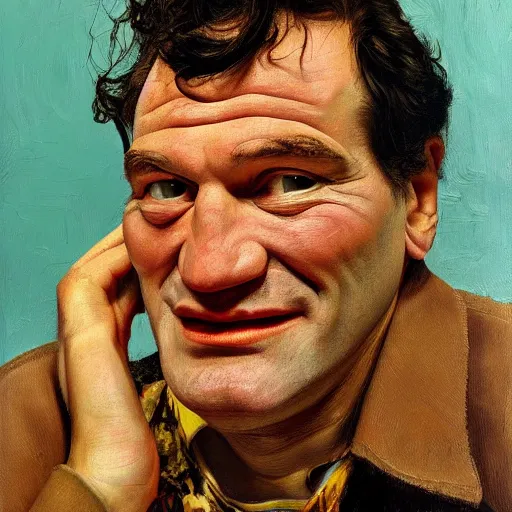 Prompt: high quality high detail painting by lucian freud, hd, portrait of smiling tarantino