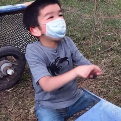 Prompt: boy catches flying eyes with a net