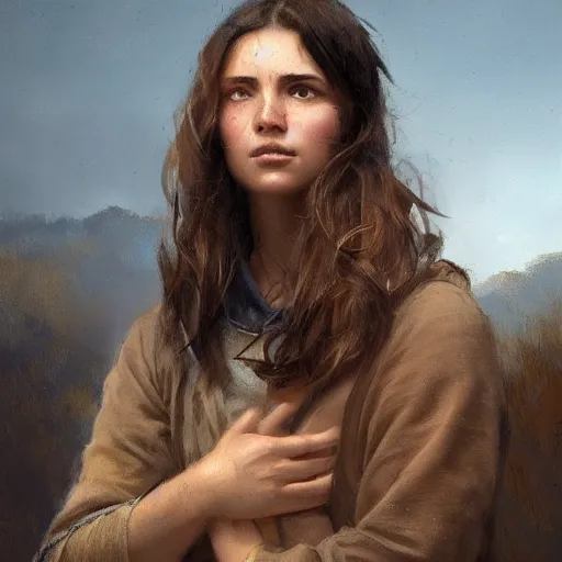 Image similar to portrait of a young shepherd with soft hair, brown hair, Greg Rutkowski