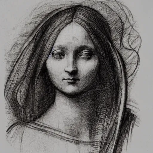 Prompt: of leonardo davinci drawing a beautiful girl from today 2 0 2 2 lots of loose sketches