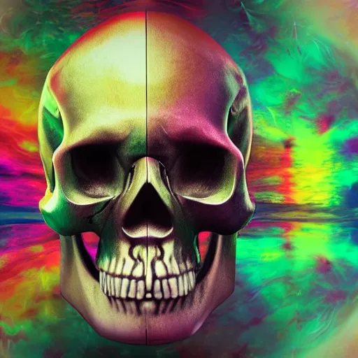 Prompt: skull, realistic, 4k, rainbow reflection