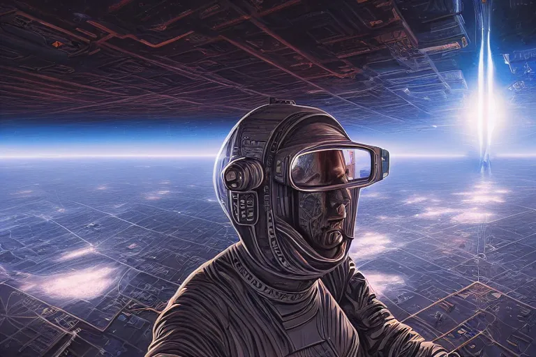 Image similar to inside a multi - dimensional tesseract, portrait of a cyberpunk astronaut, fantasy landscape, by rob gonsalves, very detailed, ultra realistic, vast expanse, photorealistic, volumetric lighting, artstation, 8 k