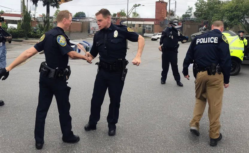 Prompt: Jerma985 being handcuffed by police, photograph