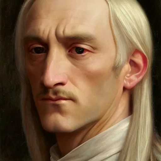 Prompt: Painting of Lucius Malfoy. Art by william adolphe bouguereau. During golden hour. Extremely detailed. Beautiful. 4K. Award winning.