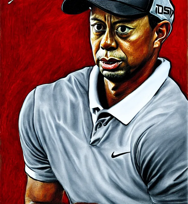 Prompt: tiger woods portrait by el greco.