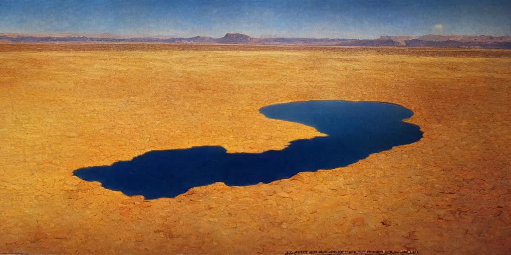 Image similar to lake in a desert, utah, aerial shot, cinematic lighting, midday, albert bierstadt