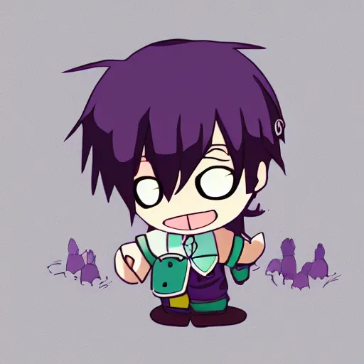 Image similar to cute little boy, purple color palette, artwork in toilet - bound hanako - kun art style, inspired in made in abyss and hirohiko araki