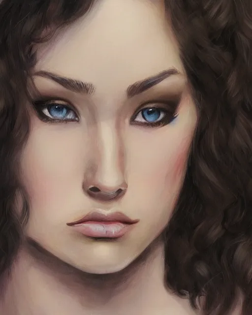 Image similar to portrait painting of an androgynous chubby 2 2 year old with short dark curly hair and pale skin, dark eyeliner, artgerm, deviantart, artstation
