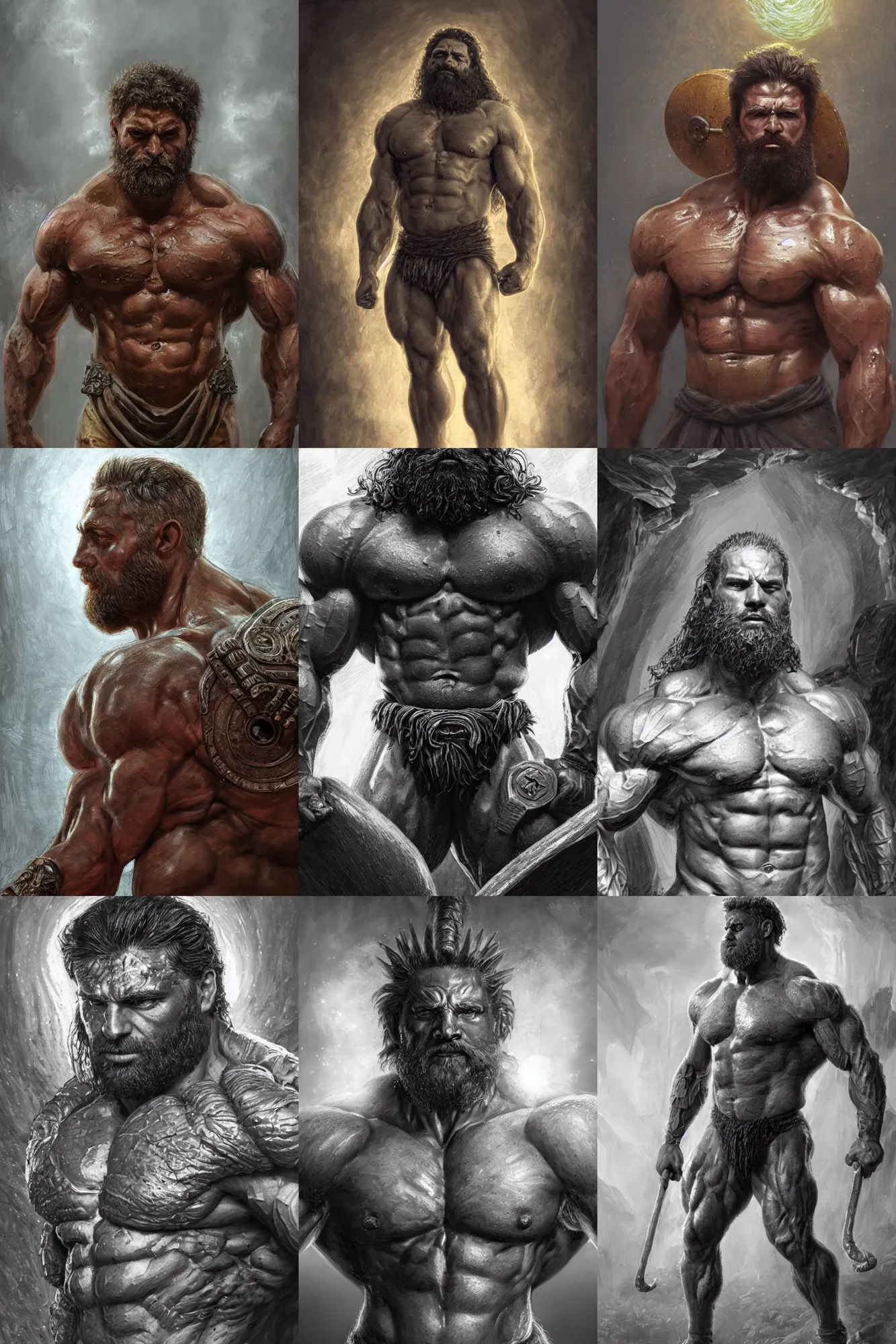 Prompt: portrait of a spartan bodybuilder posing ultra realistic illustration, a hulking herculean gigachad, wearing toga, beard, intricate, highly detailed, digital painting, artstation, radiant light, caustics, war hero, psychedelic dmt, concept art, smooth, sharp focus, by gaston bussiere, bayard wu, giger, maxim verehin