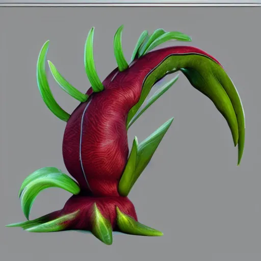 Image similar to a pokemon that looks like a nepenthes, with a bromeliad hair, digital art. trending on art station, unreal engine.