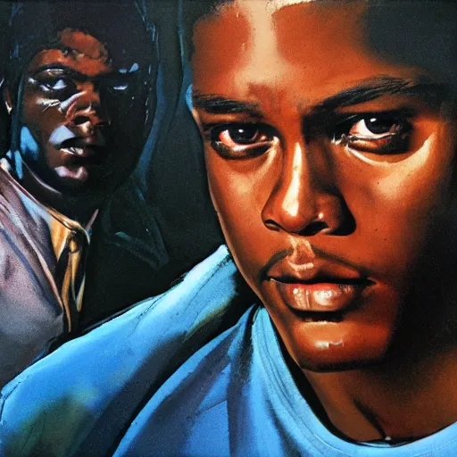 Prompt: photorealistic picture, by bob peak and alex ross, boyz n the hood, gouache and wash paints, fine details, fine intricate, fine facial proportionate, fine body proportionate, fine fix broken line, fine fix duplicate line, smooth focus, sharp details, bokeh, 4 k, fine 5 k details