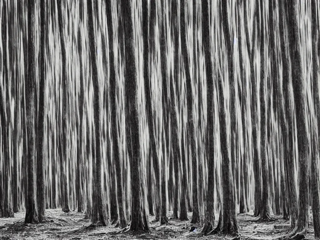 Image similar to long exposure collodion plate photograph of eucalyptus trees, strong wind, by gursky,