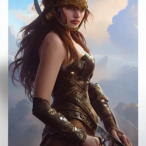 Prompt: ultra realistic illustration, bella thorne wearing valkyire helm, intricate, elegant, highly detailed, digital painting, artstation, concept art, smooth, sharp focus, illustration, art by artgerm and greg rutkowski and alphonse mucha