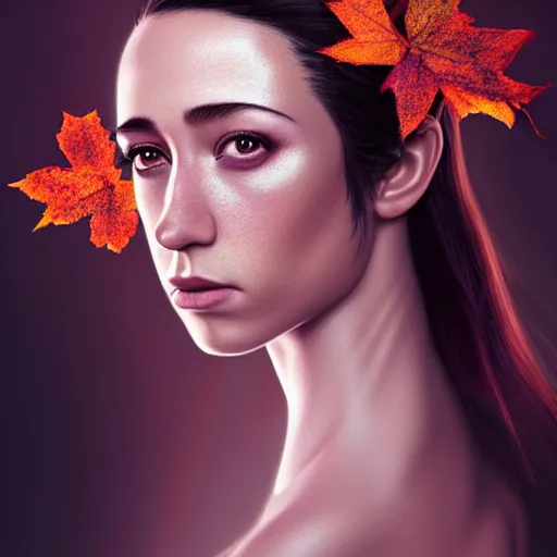 Prompt: gorgeous female stella maeve magician, realistic character concept, overhead shot, drone shot, elegant pose, spooky, illustration, symmetrical face and body, cinematic lighting, detailed realistic symmetrical eyes, 8 k, joshua middleton, artgerm, tom bagshaw, single face, insanely detailed and intricate elegant, autumn leaves