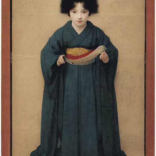 Prompt: museum quality portrait of young yamaguchi momoe in japanese costume by jan van eyck, da vinci tom bagshaw, jean delville, william bouguereau, albrecht durer, 2 0 8 0 7 2 6 5 3 2