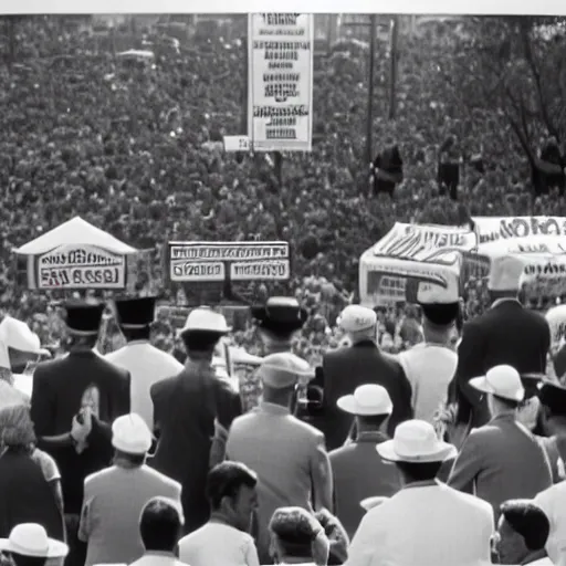 Prompt: politicians selling hot dogs at a rally, cinematography by stanley kubrick, intricate, elegant, symmetry