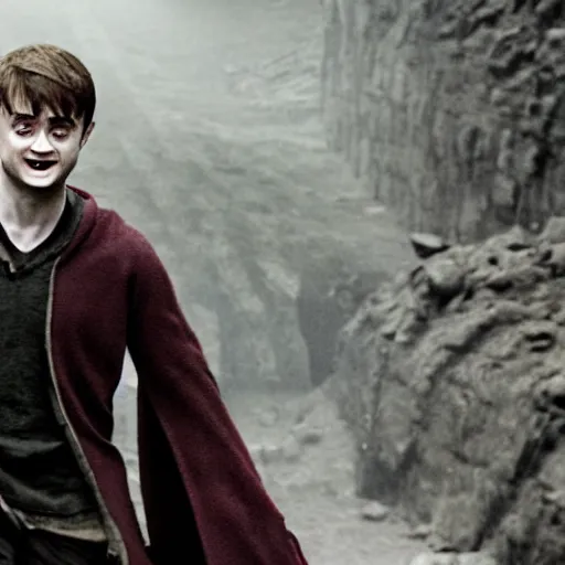 Image similar to daniel radcliffe as harry potter walking to mordor