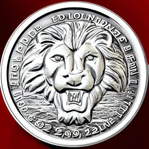 Image similar to a commemorative silver coin depicting a noble lion