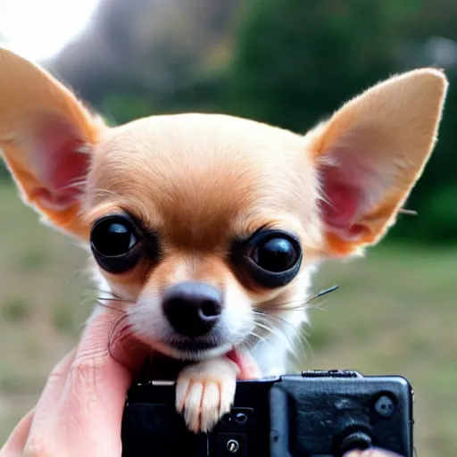 Image similar to chihuahua holding a camera