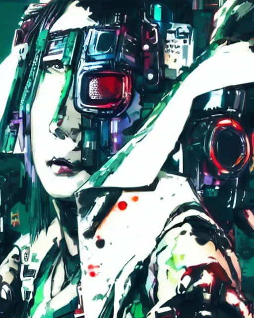 Image similar to photo of cyberpunk millie bobby brown by yoji shinkawa