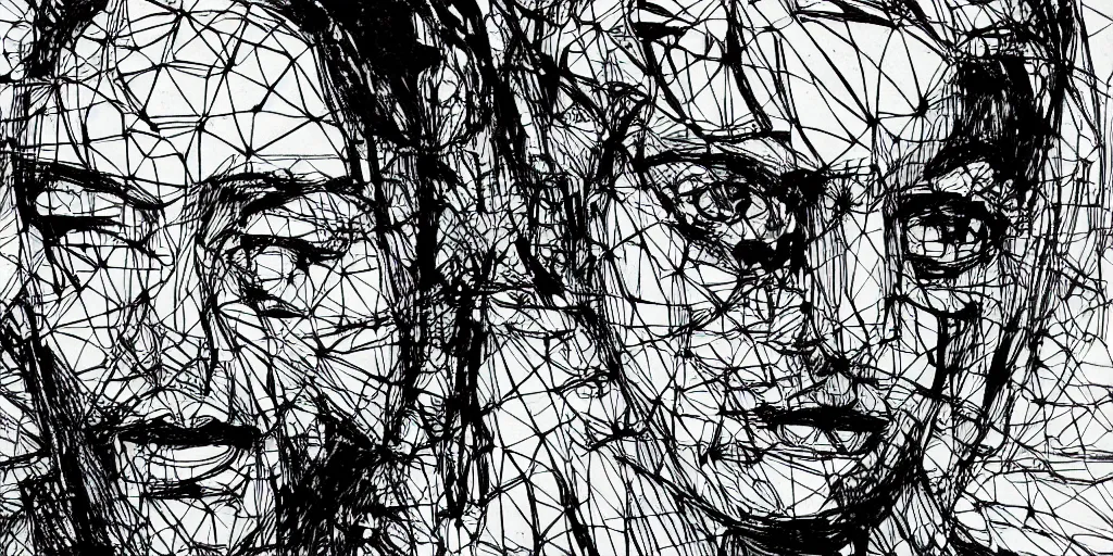 Image similar to ink portrait of artificial intelligence, chinese brush pen illustration, high contrast, deep black tones, contour